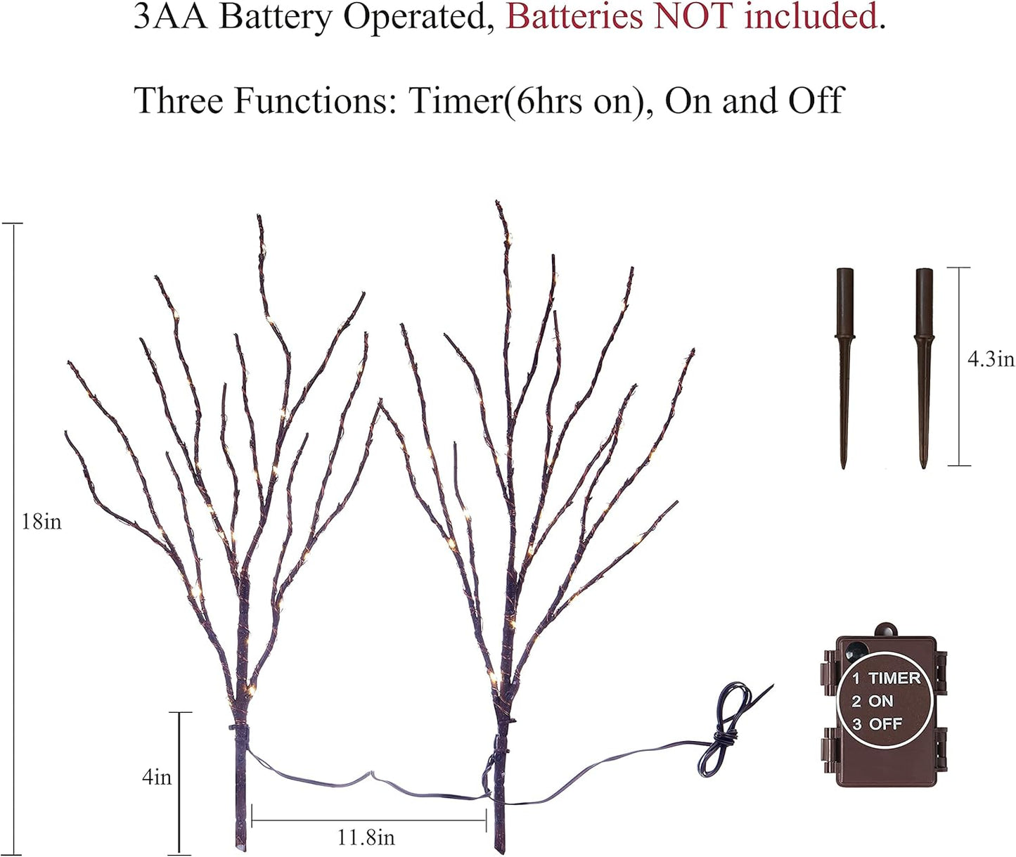 Birchlitland Lighted Brown Branches 18IN 70L Warm White Fairy Lights, LED Willow Branch Lights with Timer Battery Operated for Home Bedroom Living Room Vase Decoration
