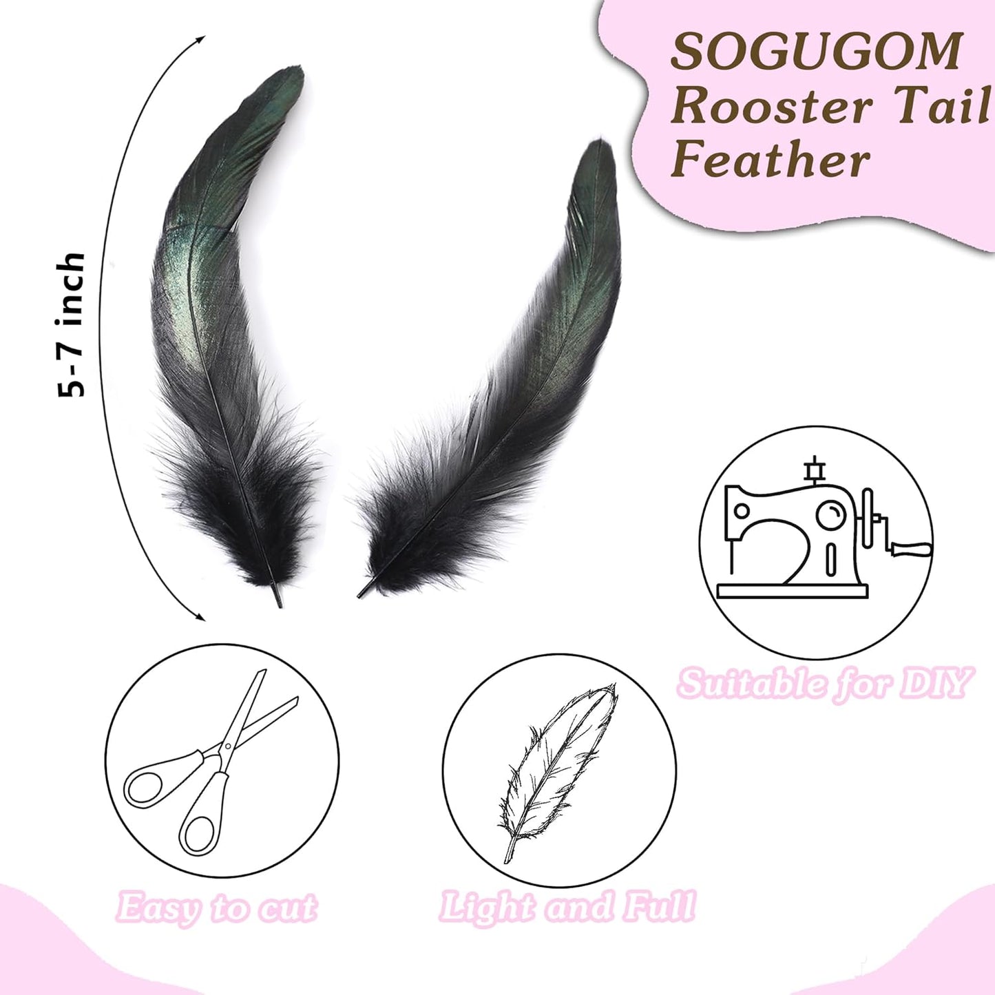 SOGUGOM Yellow Rooster Tail Feathers - 200 pcs 5-7 inch Natural Rooster Tail Feathers Bulk for Mardi Gras, Costume and Party(Yellow)