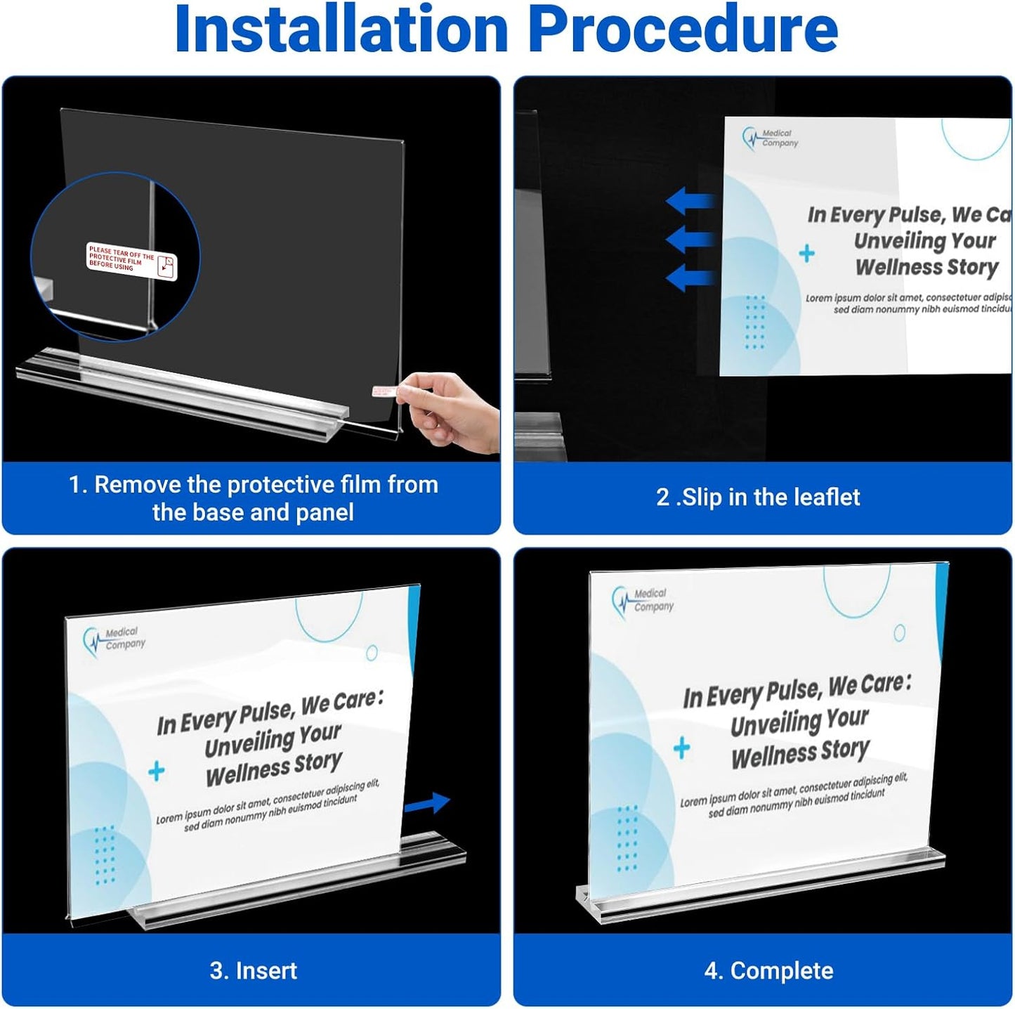 12 Pack Acrylic Sign Holder 11 x 8.5 Horizontal, Double-Sided Clear Sign Holder Plastic Stands for Display, T Shape Acrylic Table Sign Stands for Office Store Restaurants Wedding Party Decoration