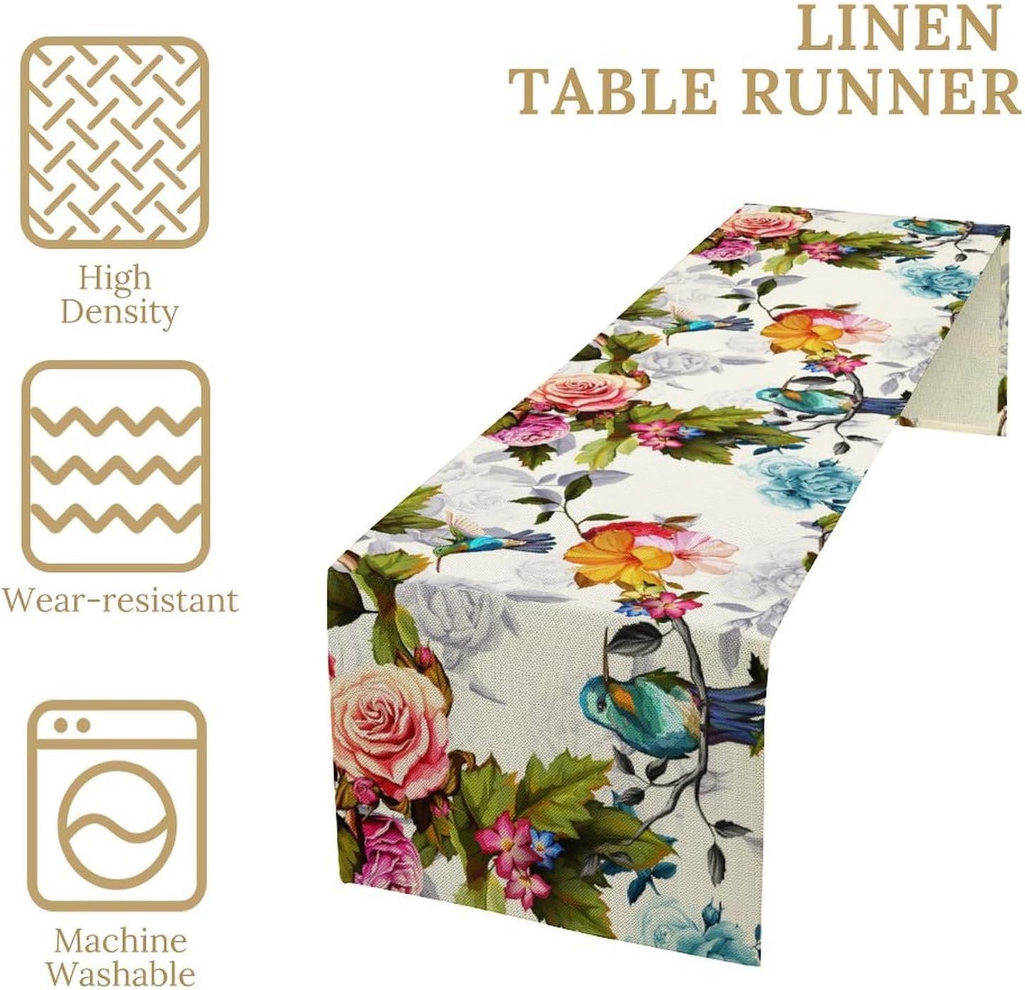Hummingbird Table Runner,Vintage Floral Country Style Table Cloth Home Kitchen Restaurant Party Decoration 13x72 Inch