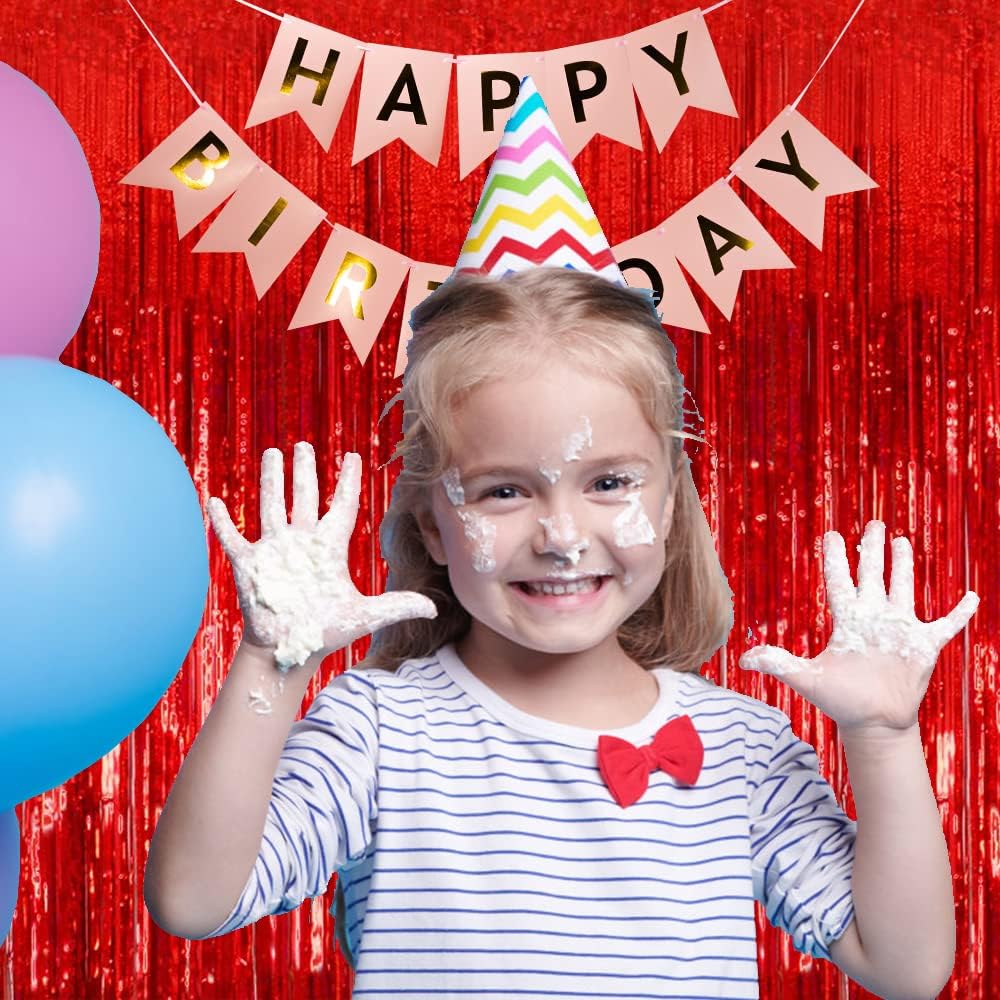 2 Pack Foil Curtain Backdrop Red Metallic Tinsel Foil Fringe Curtains Photo Booth Props for Birthday Wedding Engagement Baby Shower Bachelorette Christmas Holiday Celebration Party Decorations