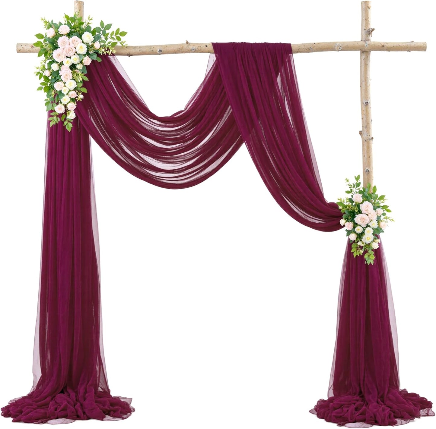Wedding Arch Draping Fabric Backdrop 2 Panel 60" x 26Ft Burgundy Drapes Curtains for Wedding Reception Sheer Tulle Backdrop Curtain for Ceremony Birthday Party Baby Shower Arbor Ceiling Decorations