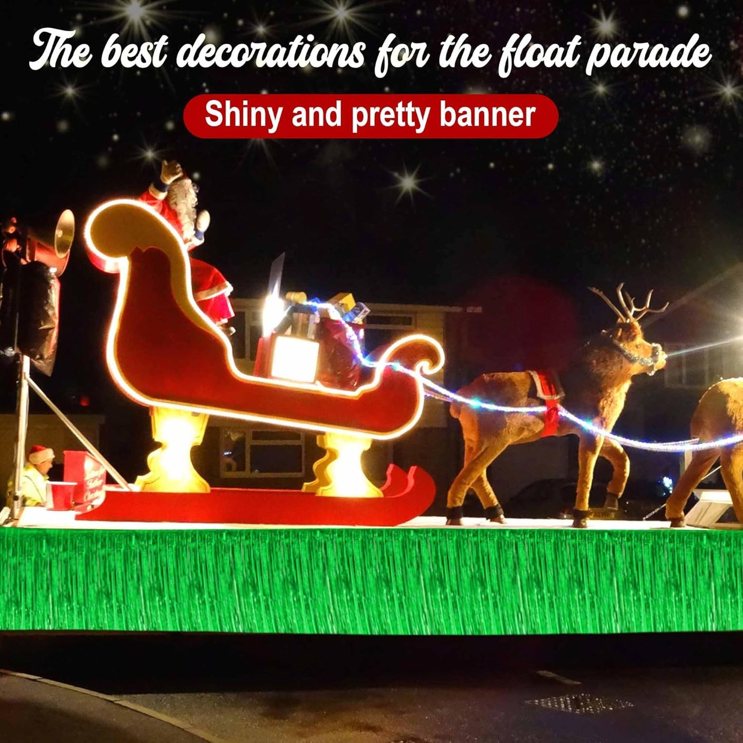 6 Pack 10 Ft Green Foil Fringe Garland Metallic Streamers Tinsel Banner Wall Hanging Garland Backdrop for Parade Floats, Halloween, Christmas, Thanksgiving, New Year Party Decorations