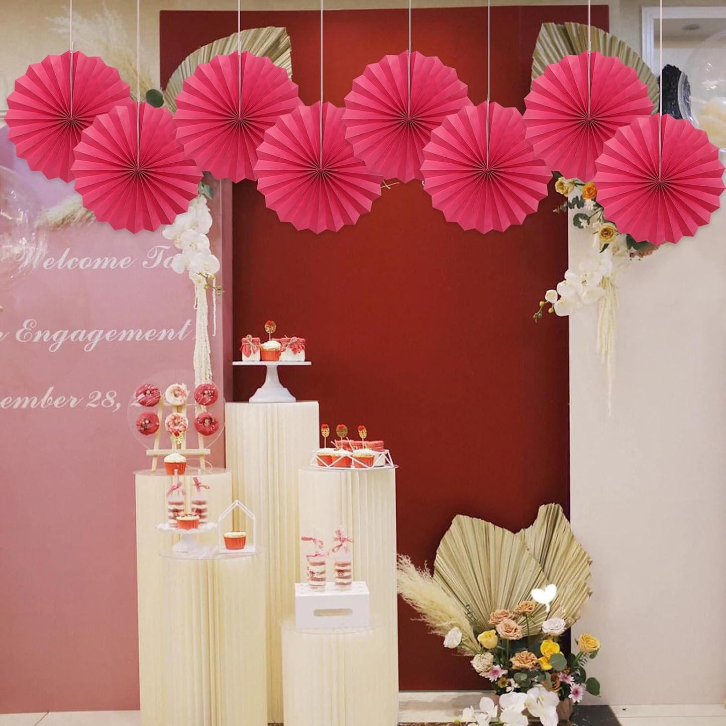 Red Birthday Decorations,DIY Red Paper Fans Hanging Decoration ,Party Supplies Party Fans 12in, Wedding Graduation Events Accessories 30 Color DIY Set （Red）