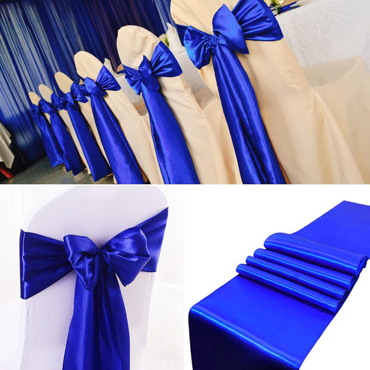 100 PCS Satin Chair Sashes Decorative Bow Satin Chair Sashes Ties Back Ribbon Bows Chair Cover Band for Wedding Party Ceremony Reception Events Banquet Restaurant Kitchen Decor(7X108inch,Royal Blue)