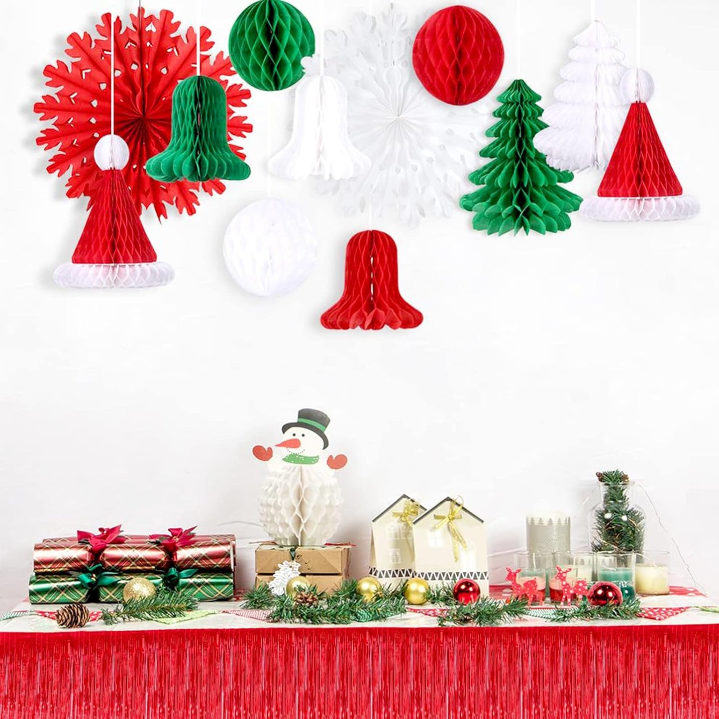 10 Pack 10 Feet Red Foil Fringe Garland Metallic Tinsel Streamers Banner Wall Hanging Curtain Backdrop for Parade Floats, Bachelorette, Wedding, Birthday, Halloween, Christmas Party Decorations