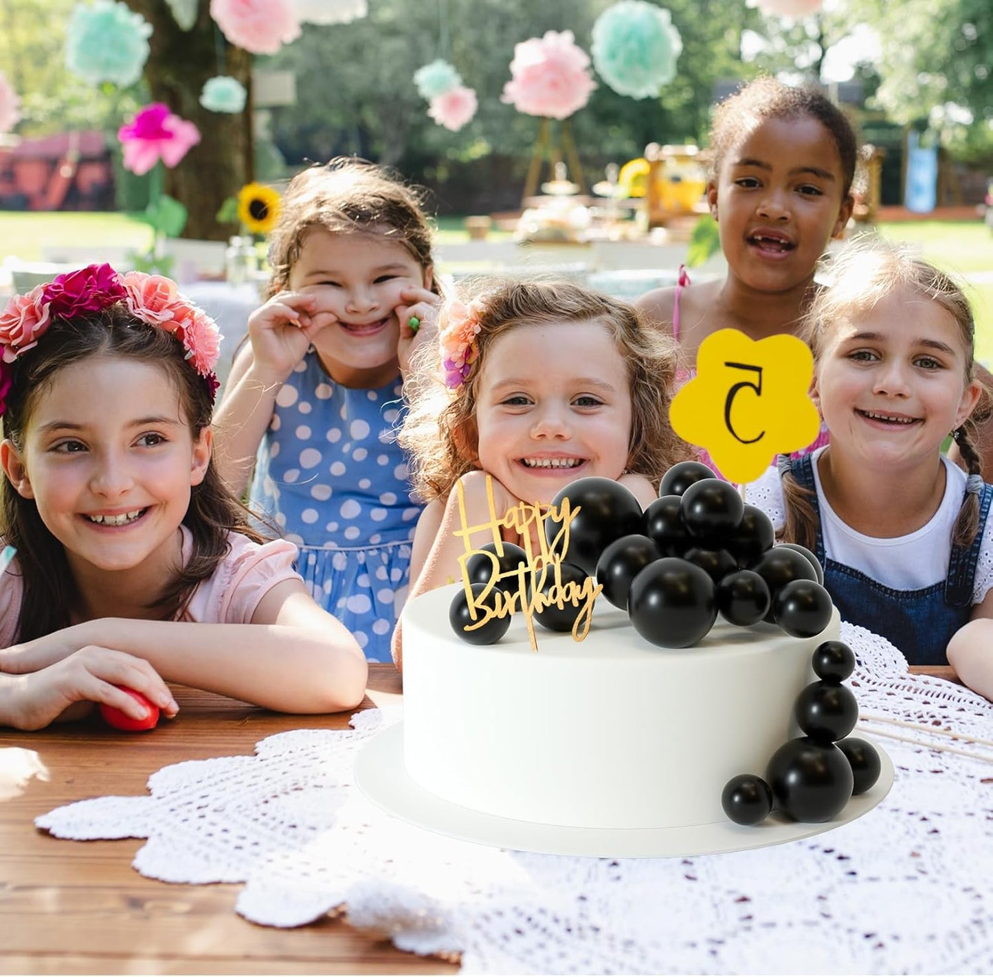 MIAHART Ball Cake Toppers Boho Grass Cake Topper Ball Cake Insert Decoration for Birthday Wedding Baby Shower Party Decorations Boho Themed Party Supplies (Black)