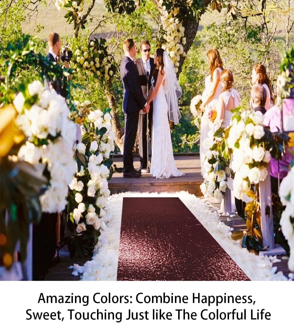 ShinyBeauty Sequin Aisle Runner Rug 4x15FT - Sparkly Burgundy Carpet for Wedding, Christmas, Party Decor - Glittering Floor Mat (48x180 Inch)