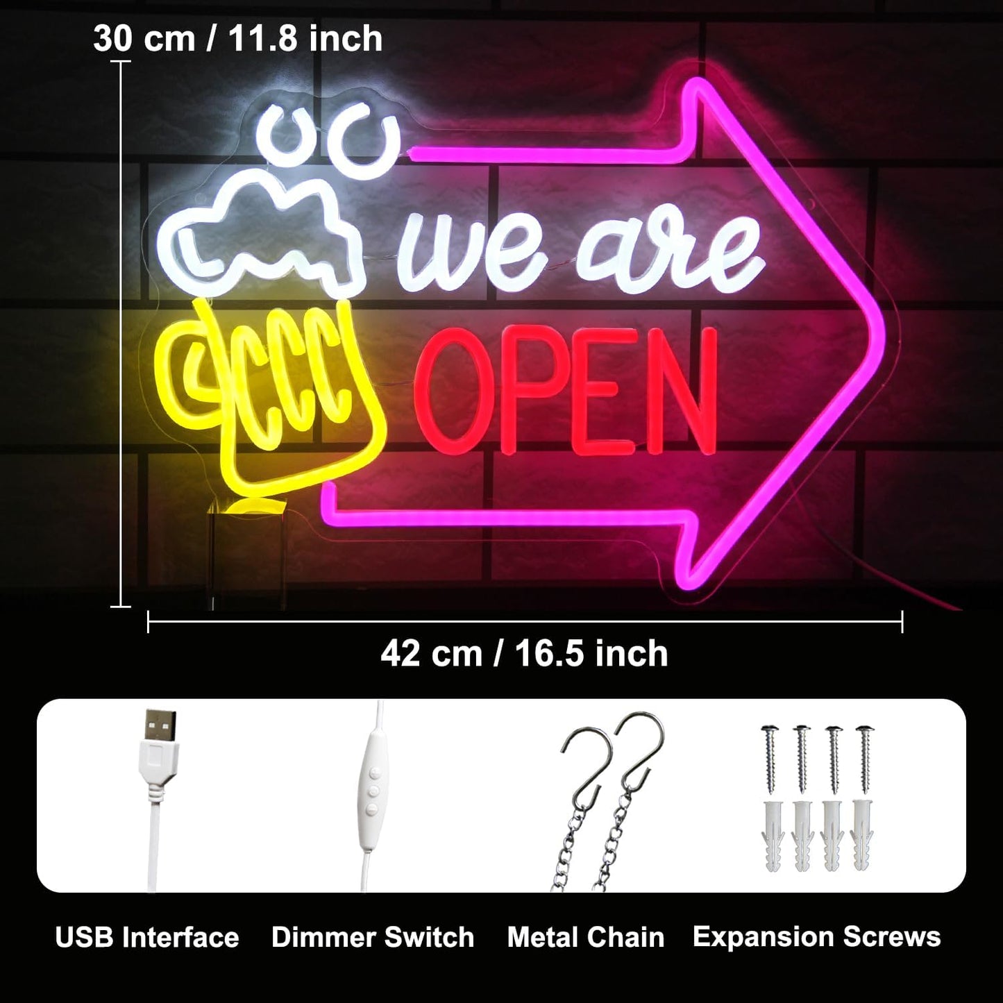 We Are Open Bar Neon Sign Beer Neon Lights Open with Arrow LED Signs for Wall Dimmable Bar Neon Light Up Sign for Man Cave Pub Restaurant Tavern Hotel Business Shop Decor 16.5 x 11.8 Inch