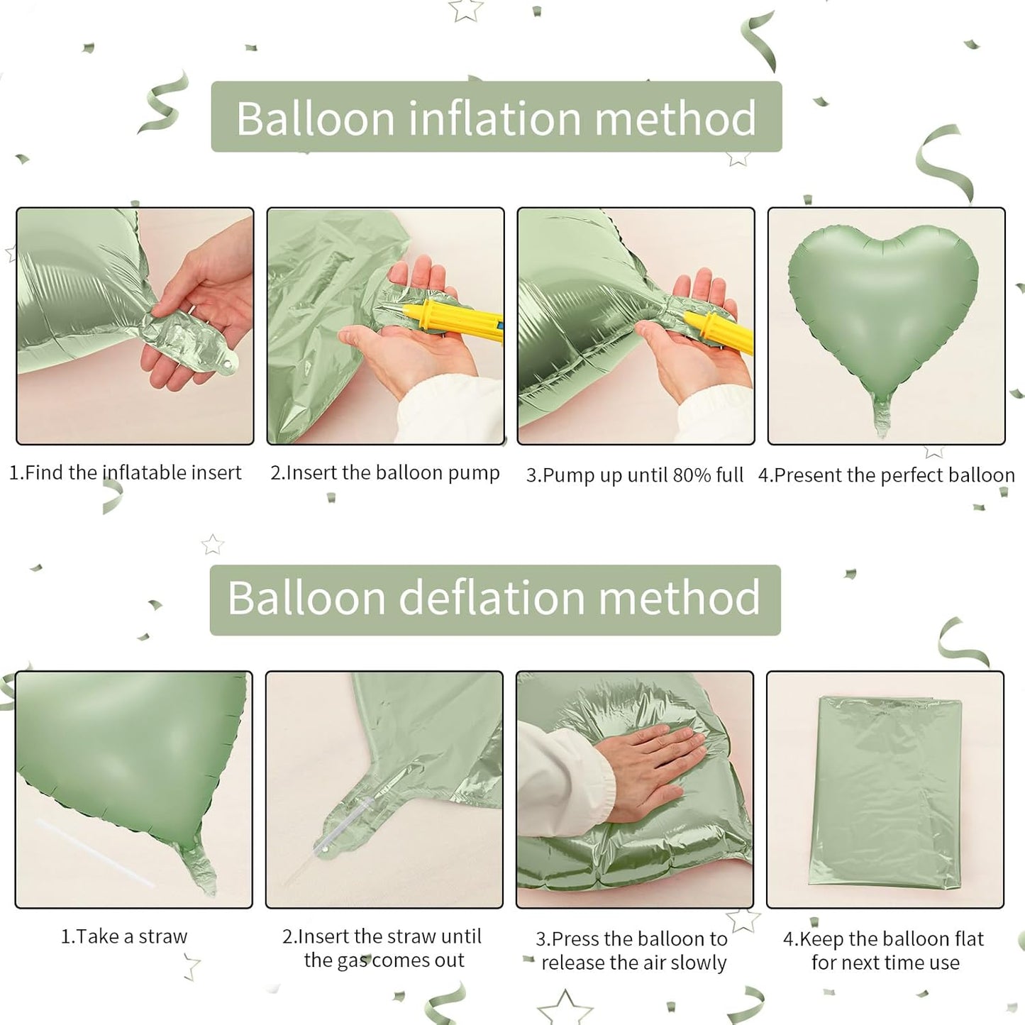 Sage Green White Heart Balloons, 10PCS Green Beige Foil Heart Balloons, 18inch Olive Green Cream White Heart Shape Balloons for Neutral Jungle Birthday Baby Shower Valentines Wedding Party Decorations