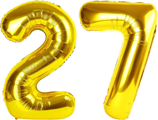 Gold Mylar Number 27 Balloon 40 inch, Number 27 Birthday Balloon for Boy Girl, Gold Foil 27 Balloon for 27 Birthday Party, Anniversary Celebration Number Balloons Decorations