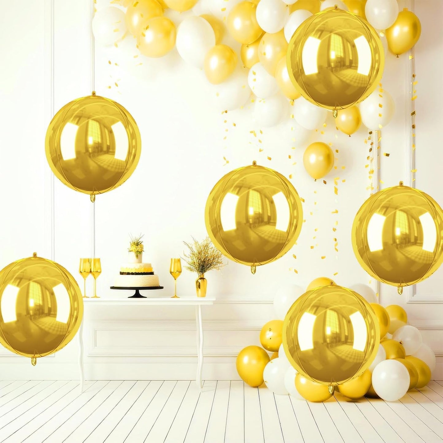 Gold Giant 4D Foil Balloons, Saxuxu 6Pcs Large Metallic Gold Round Balloons, 22 Inch Big Round Foil Balloon for Gold Birthday Party Baby Shower Wedding Decorations