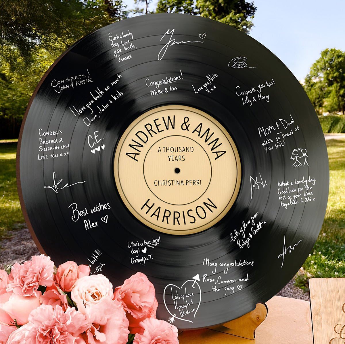 HomeWetBar Personalized Wedding Vinyl Record Alternative Guestbook, Special Song Record Guest Book for Wedding Guests