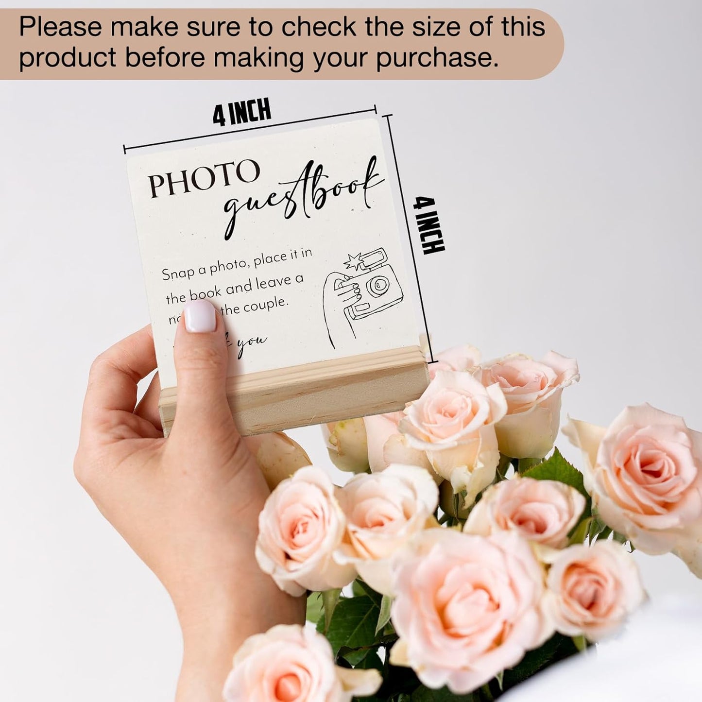 Wedding Guestbook Desk Decor, Wedding Guest Book Sign Wood Plaque, Guest Book Signs forWedding, Photo Guestbook WeddingWooden PlaqueSign with Wood Stand for WeddingReception Decor