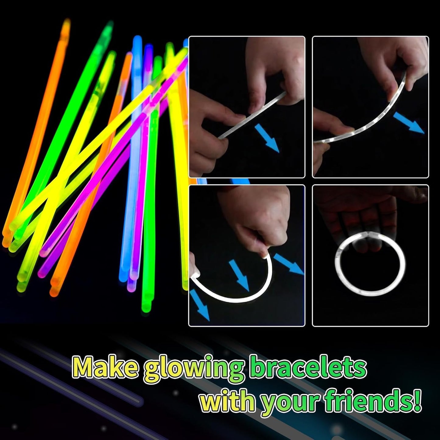 100 Pack 8” White Glow Sticks Bulk with 100 Connectors Neon Glow In The Dark Party favors Supplies for Holiday Birthday Party Decoration (White)