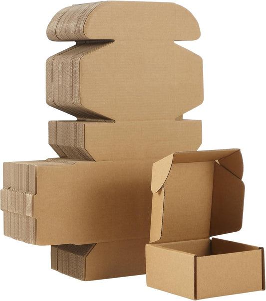 Qilery 100 Pcs Shipping Boxes Cardboard Gift Corrugated Cardboard Brown Boxes Mailer Packaging for Mailing Small Business Present (4 x 4 x 2 Inches)