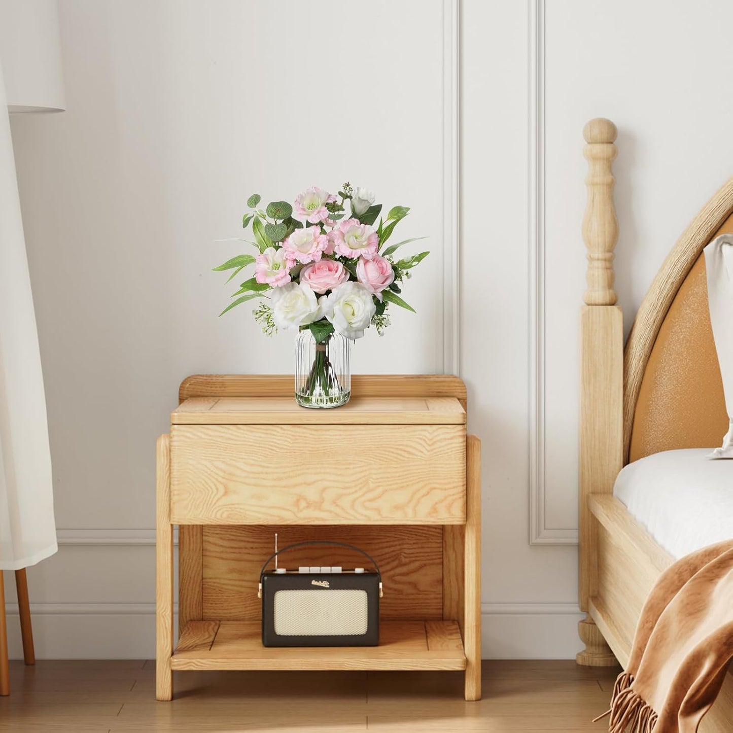 Hollyone Fake Flowers in Vase with Faux Water Artificial Silk Rose Flowers Arrangement with Eucalyptus Plants with Vase Faux Silk Rose Flowers Bouquets Table Centerpieces Office Bathroom Home Decor