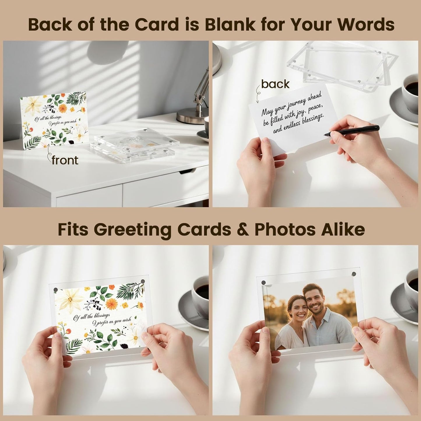 JOHOUSE 5 Pack 5 x 7 Acrylic Picture Frames, Double Sided Magnetic Photo Frames Self Standing Frameless Transparent for Desktop Display Gifts for Women