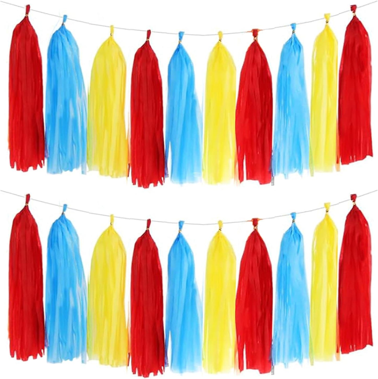 Aimto Red Blue and Yellow Tassel Garland Banner Paper Tassels for Party Decorations,Pack of 15