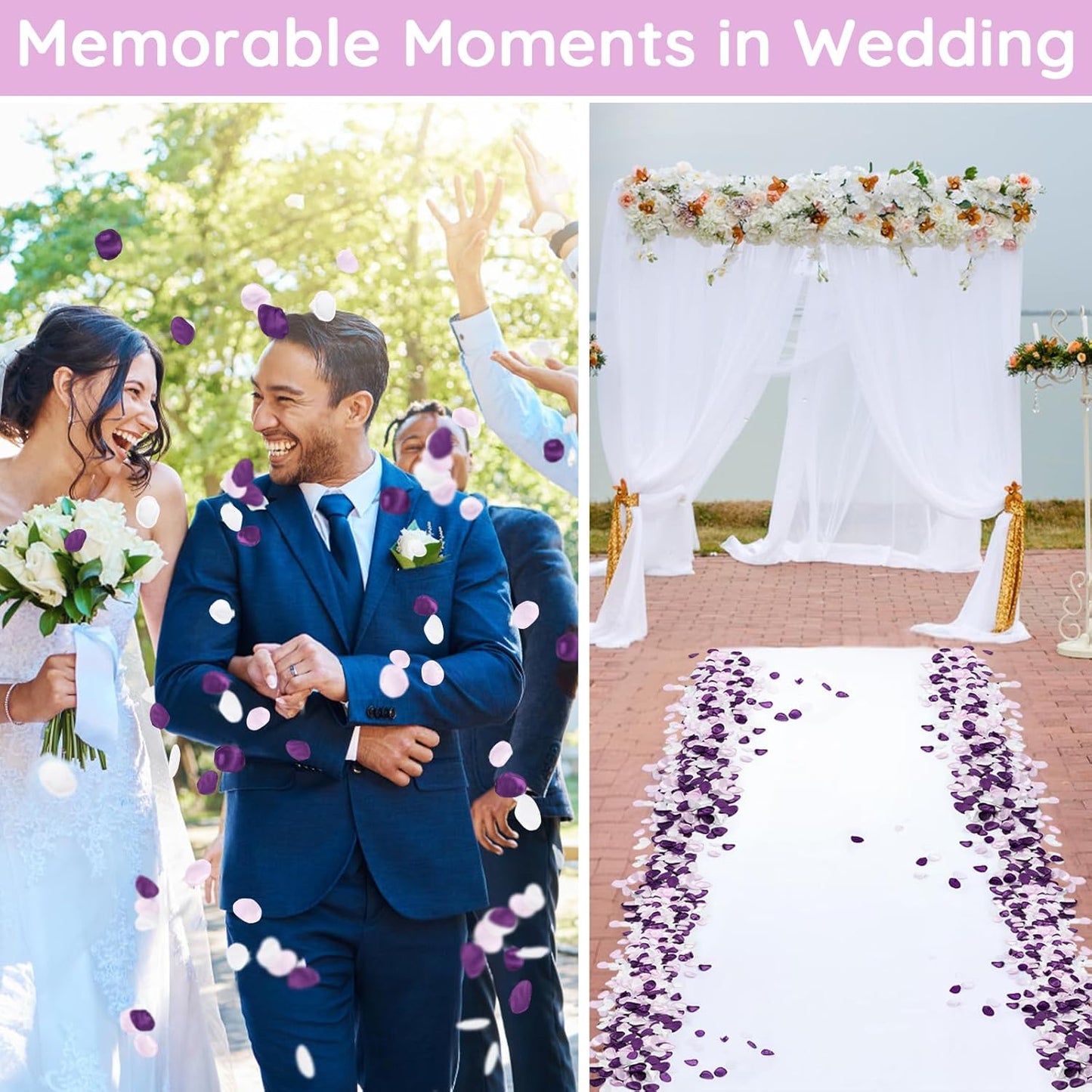 Suream Silk Flower Petals for Wedding, Purple Flower Girl Petals for Decoration, Silk Rose Petals for Bridal Shower Wedding Aisle Table Centerpieces Reception Tables Romantic Night Decoration(300 Pcs)