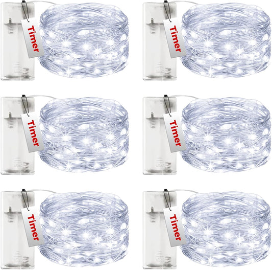 btfarm 6 Pack Fairy Lights Battery Operated with Timer, 10FT 30LED Twinkle Lights Waterproof, Copper Wire Christmas String Lights Battery Powered for Indoor Outdoor Wedding Party Holiday Decorations