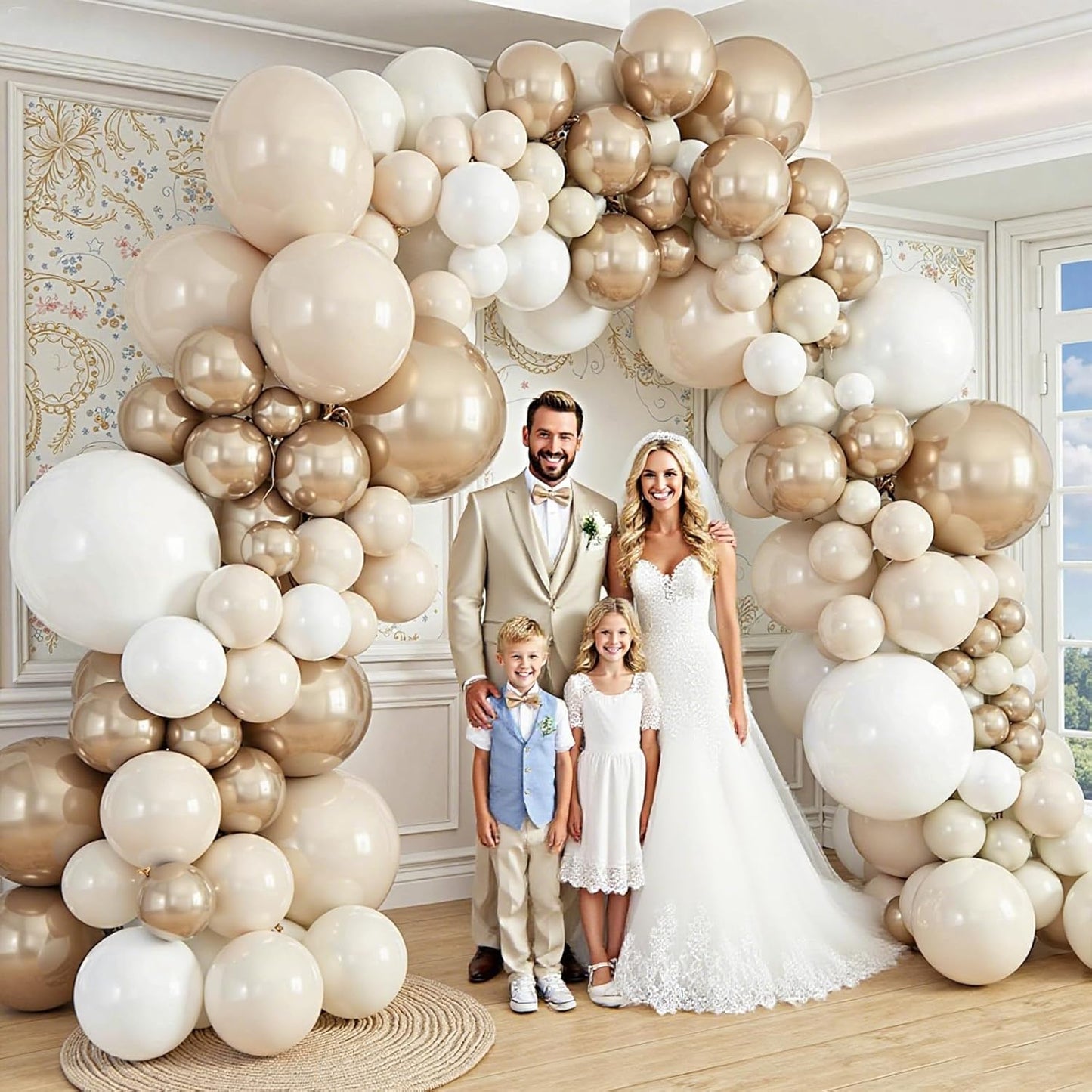 412Pcs White Sand Champagne Gold Balloon Arch Kit, Metallic Champagne Gold Neutral Balloons Garland for Boho Wedding Baby Shower Bridal Shower Engagement Anniversary Decorations