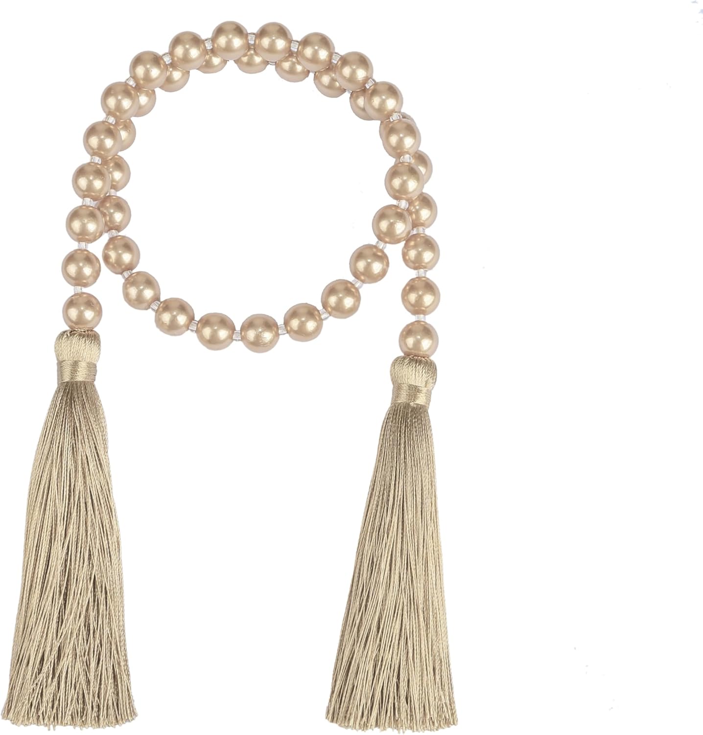 Fenghuangwu 34 Inch Pearl Glass Bead Garland with Tassels - Elegant Boho Table Decor, Fringe Wall Hanging for Wedding, Party, Farmhouse Rustic Prayer Bead Home Decoration(2 Pack,Champagne Gold)