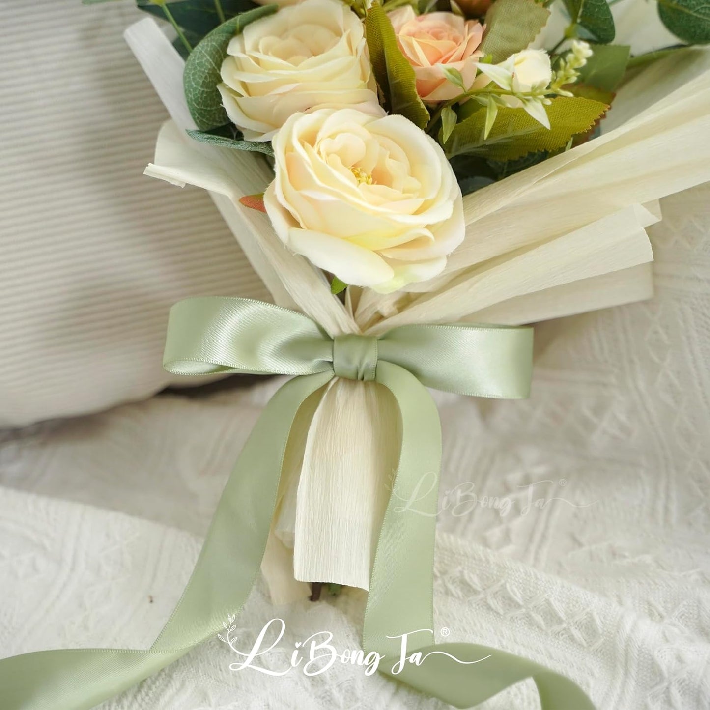 50 PCs Sage Green Bow Decor 5.5'' Satin Bows with Long Tail, Twist Tie Bows for Craft, Packaging Ribbon Bows, Premade Bows for Cake Decorating, Gift Bows for Treat, Wedding Favor, Party