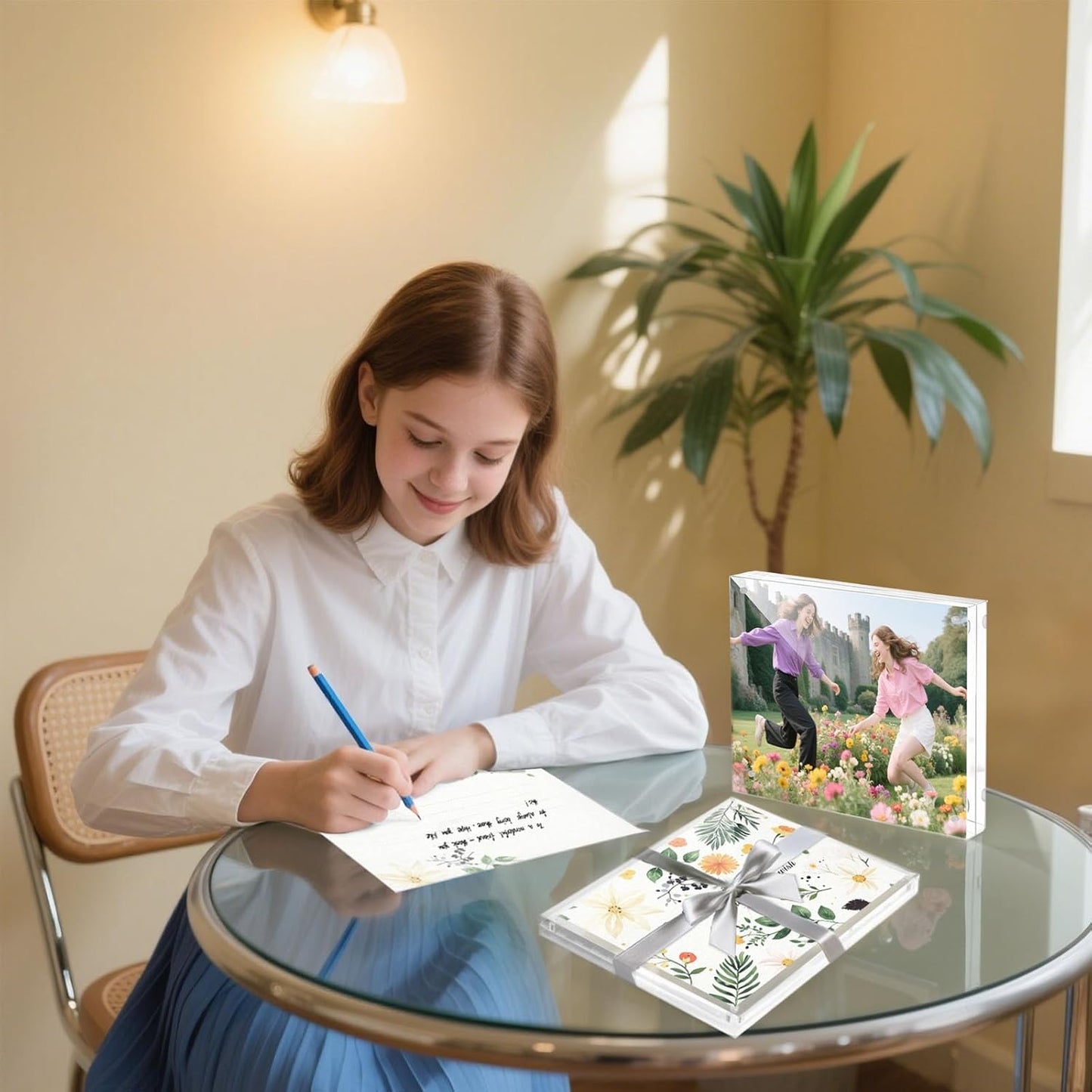 JOHOUSE 2 Pack 8 x 10 Acrylic Picture Frames, Double Sided Magnetic Photo Certificate Frames Self Standing Frameless Transparent for Desktop Display