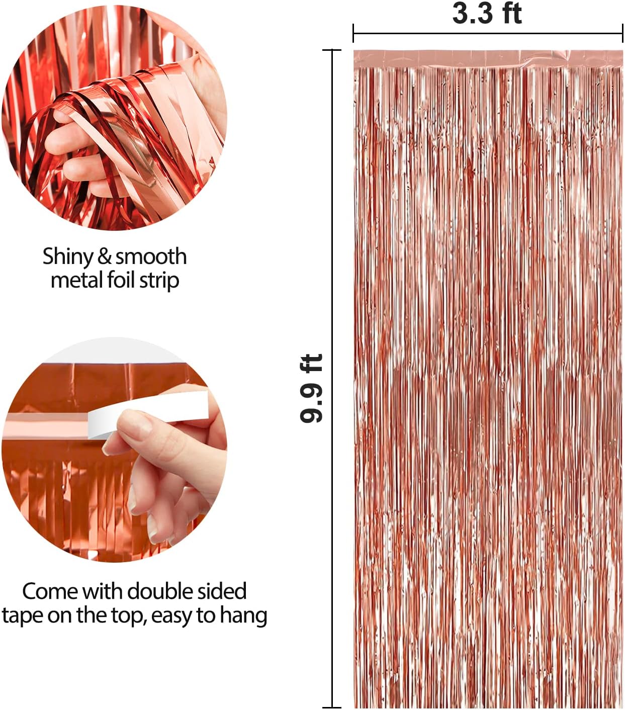 Crosize 4 Pack 3.3 x 9.9 ft Rose Gold Foil Fringe Backdrop Curtain, Streamer Backdrop Curtains, Streamers Birthday Party Decorations, Tinsel Curtain for Parties, Photo Booth Backdrops, Party Décor