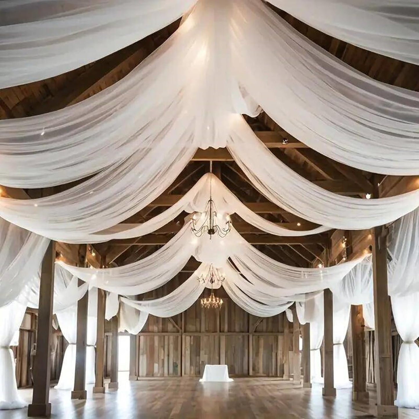DUOBAO White Wedding Chiffon Ceiling 5x20FT Long Sheer Draping Fabric Photography Backdrops Soft Drapes Curtains for Weddings Arches Christmas Indoor Events, W 5' x L 20'-6 Panels, Snow