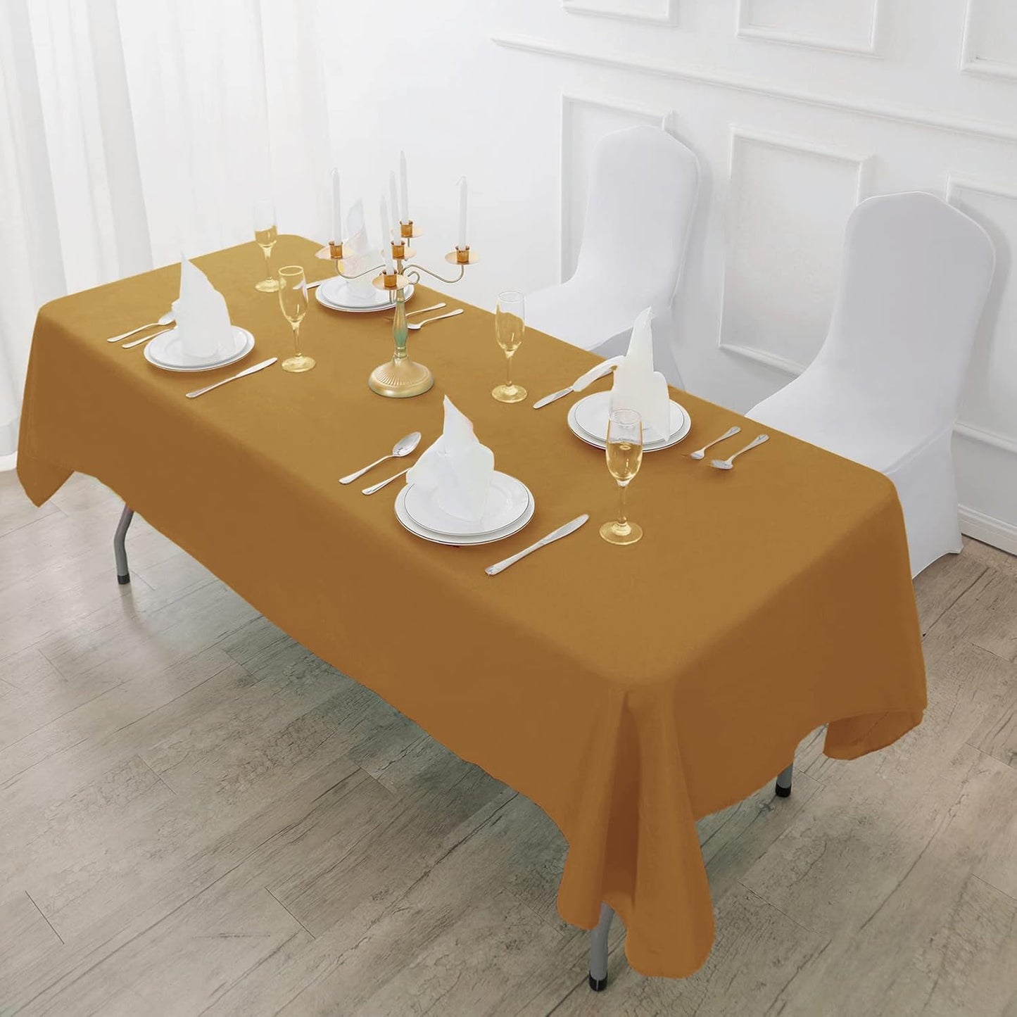 Fokitut 2 Pack Waterproof Rectangle Tablecloth, 90x132 Inch,Stain Resistant and Wrinkle Polyester Table Cloth, Fabric Table Cover for Kitchen Dining, Wedding, Party, Holiday Dinner-Gold