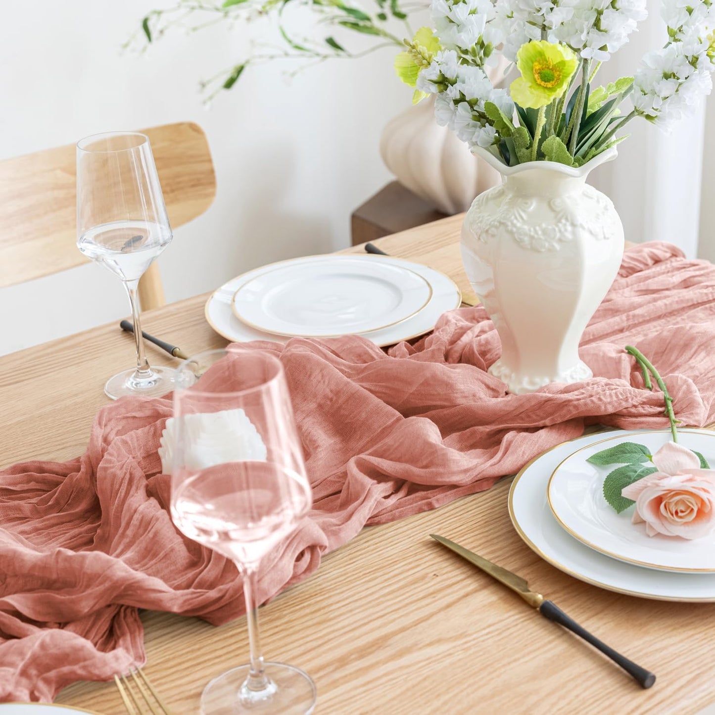 Asee'm 4pcs Cheesecloth Table Runner 120 Inches Dark Rose Boho Gauze Cheese Cloth Runner 10FT Rustic Sheer Table Runners for Summer Wedding Baby Shower Holiday Party Decoration