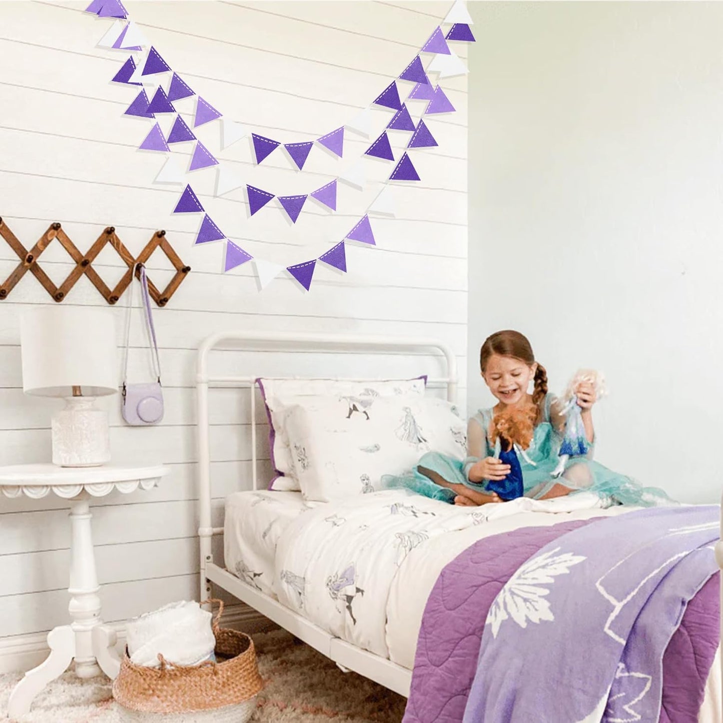 Purple Party Decorations Ombre Lavender Felt Hanging Triangle Mini Bunting Pennant Banner Flag for Birthday Wedding Baby Shower Bridal Shower Engagement Lilac Violet Party Classroom Nursery Decor