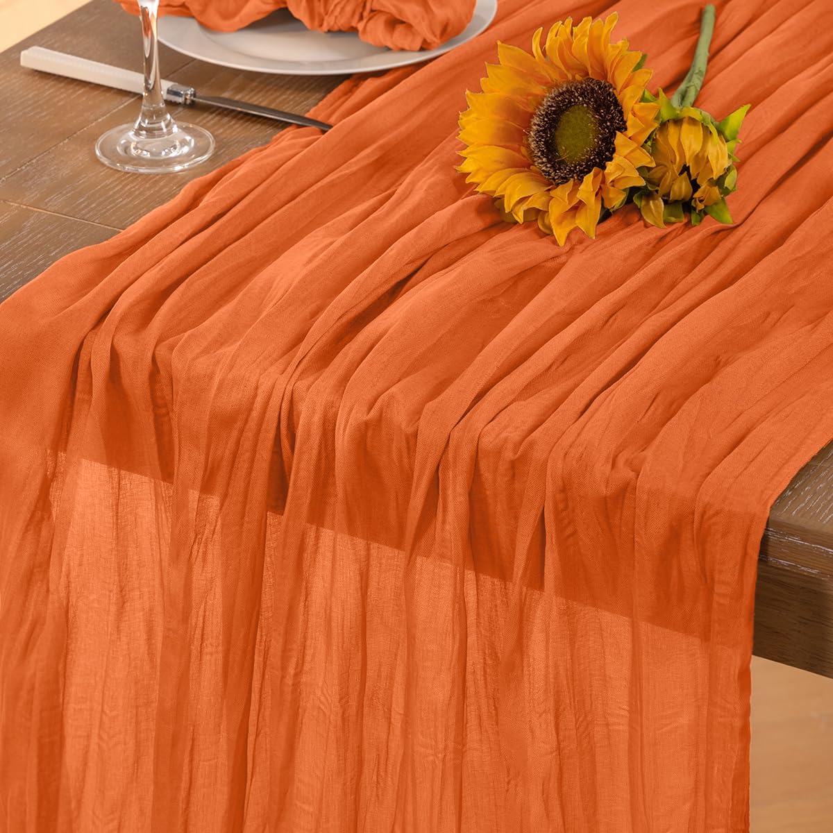 Orange Cheesecloth Table Runner 6 Pack Halloween Orange Table Runners Boho Gauze 120 Inches Cheese Cloth Fall Table Decorations for Thanksgiving Weddings Bridal Baby Shower Party Decor