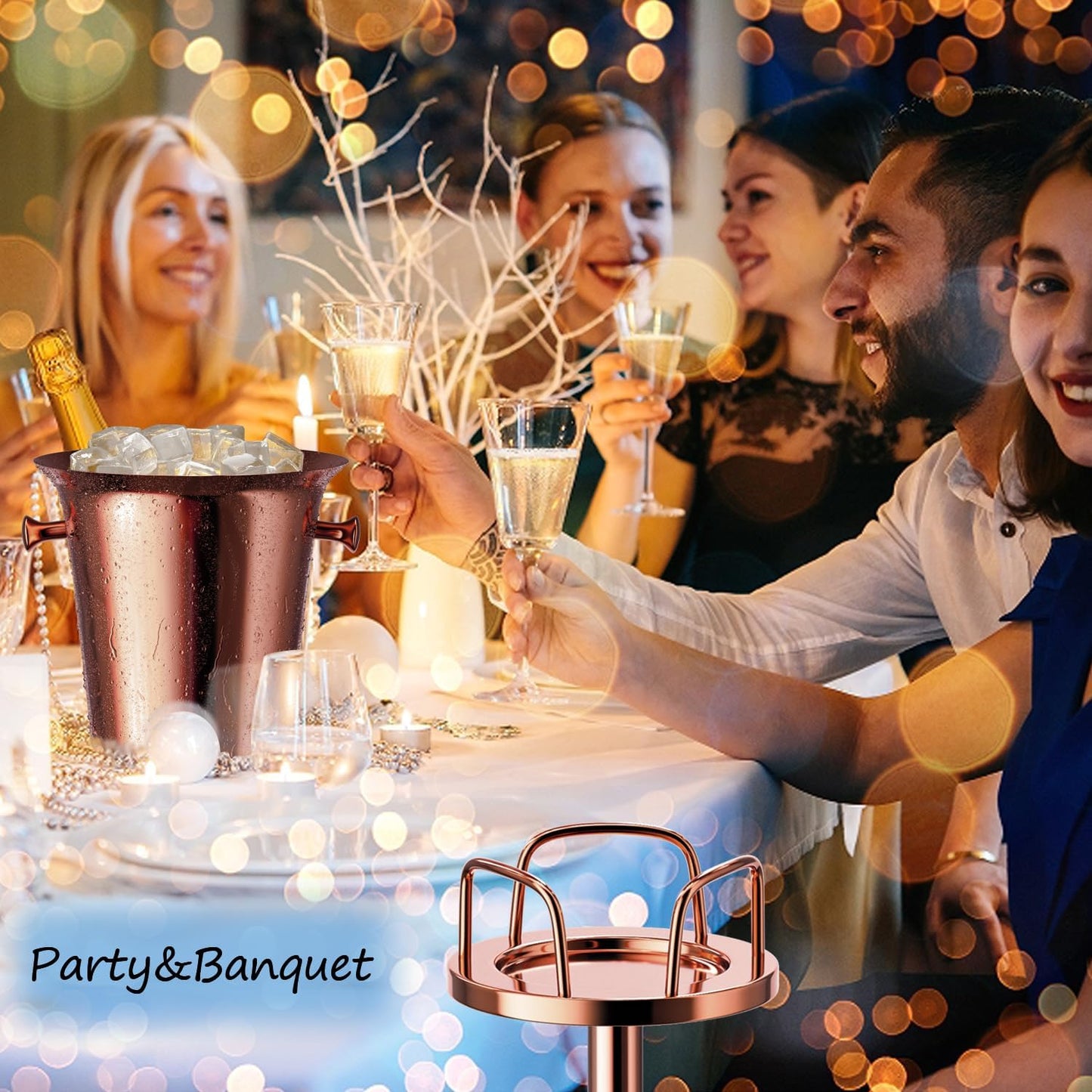 Ice Bucket with Stand Standing Champagne bucket for Party Stainless Steel Wine Bucket Wine Cooler with Stand 5L Wine Chiller for Bar Ktv Weding (rose gold)