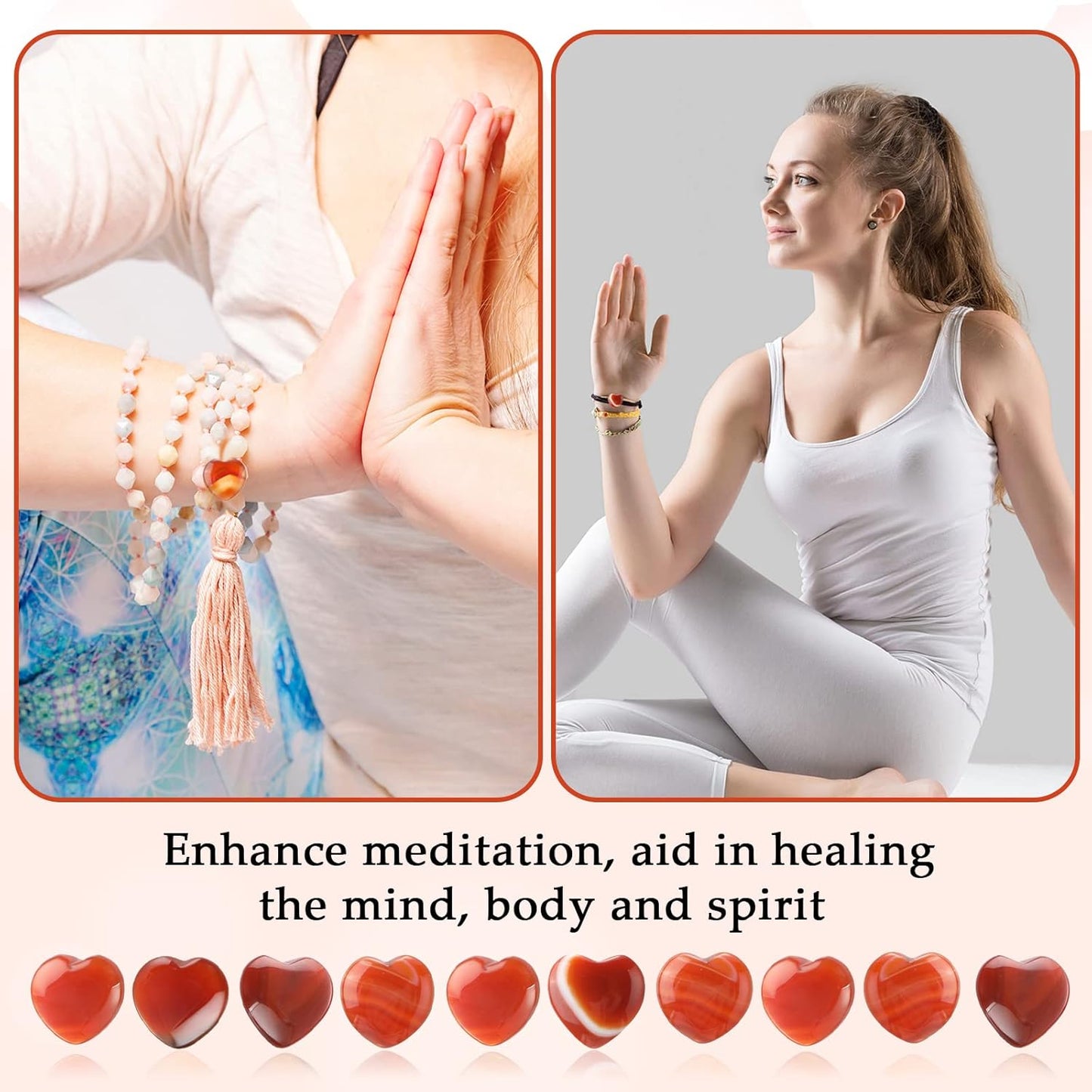 Gerrii 50 Pcs Heart Healing Stone Bulk Quartz Heart Inspirational Stones Gift for Women Love Pocket Polished Natural Energy Balancing Meditation 0.8 Inch(Red Carnelian Agate)