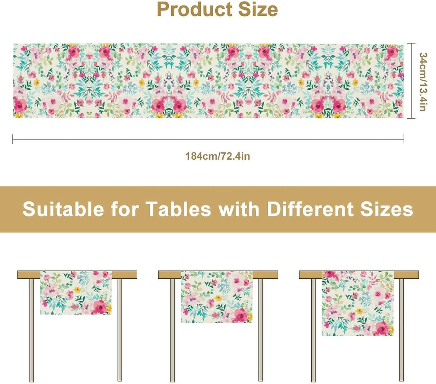 Watercolor Floral Table Runner, Colorful Botanical Spring Summer Nature Flower Aesthetic Table Runner for Kitchen Dinning Table Runner Decor Home Wedding Party Holiday, 13x36 Inch
