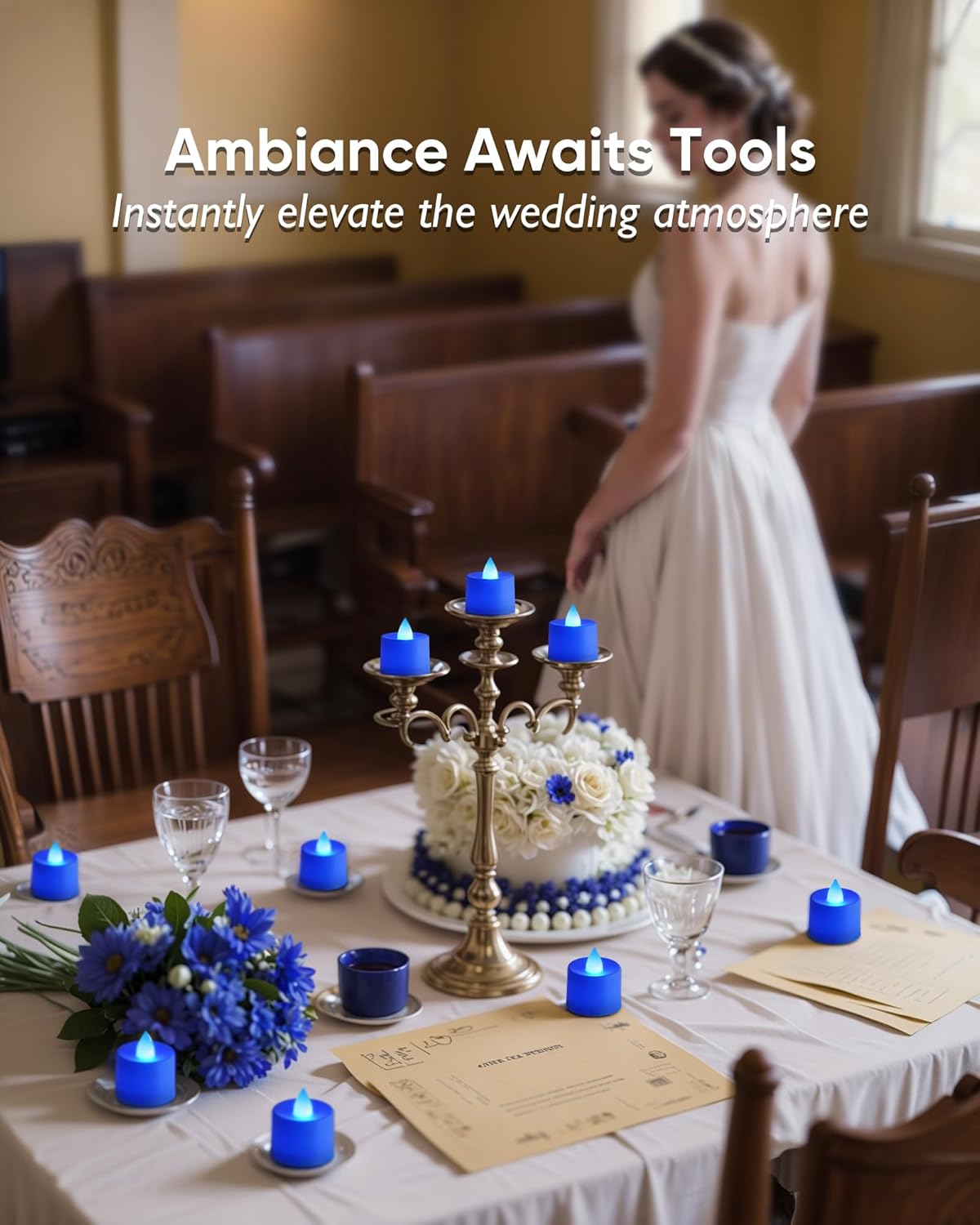 Amagic 24 Pack Blue LED Tea Lights, Flameless Votive Candles, Electric Fake Colored Candles, Battery Operated Tealights Candles for Halloween, Christmas, Home Decor, Wedding Table Centerpiece, Party