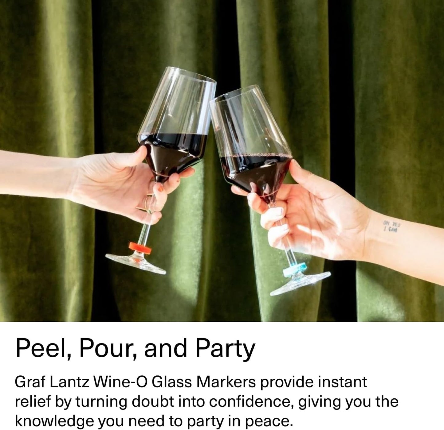 Graf Lantz - Wine-O's Merino Wool Wine Glass Charms (Rainbow) 12 Count - Drink Markers with Note Card - Reusable - 12 Colors - Boho Style - Home Decor, Party Favors & Vacation Essentials - 5mm Felt