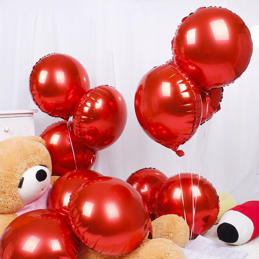 18" Red Round Shaped Foil Balloons Mylar Helium Balloons for Birthday Party Wedding Baby Shower Decorations, Pack of 20