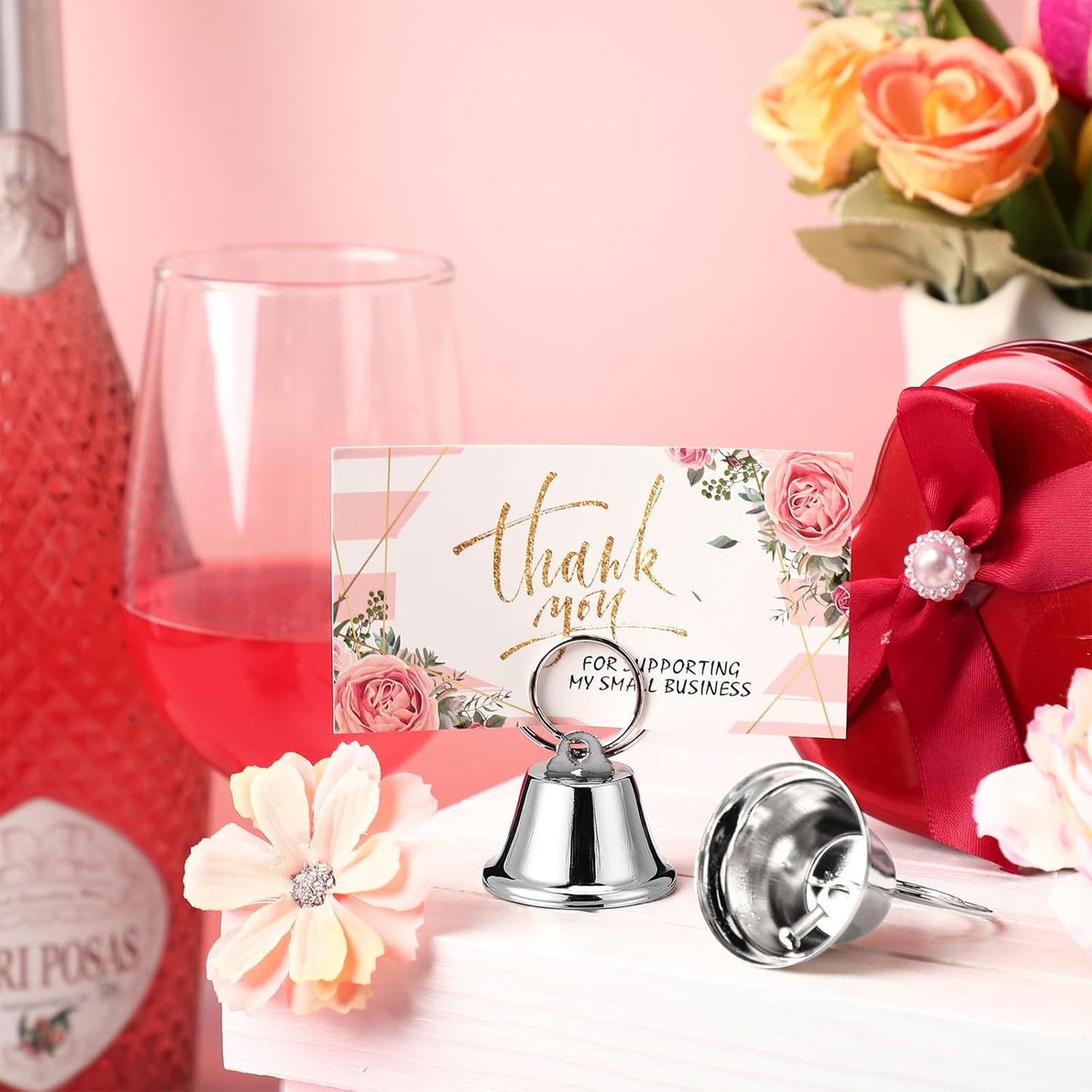 24 Pcs Table Number Holders Place Card Holders for Table 2 Inch Ring Clip Bell Number Holder Metal Picture Holder for Wedding Christmas Restaurant Home Photo Office Memo(Silver,Ring)