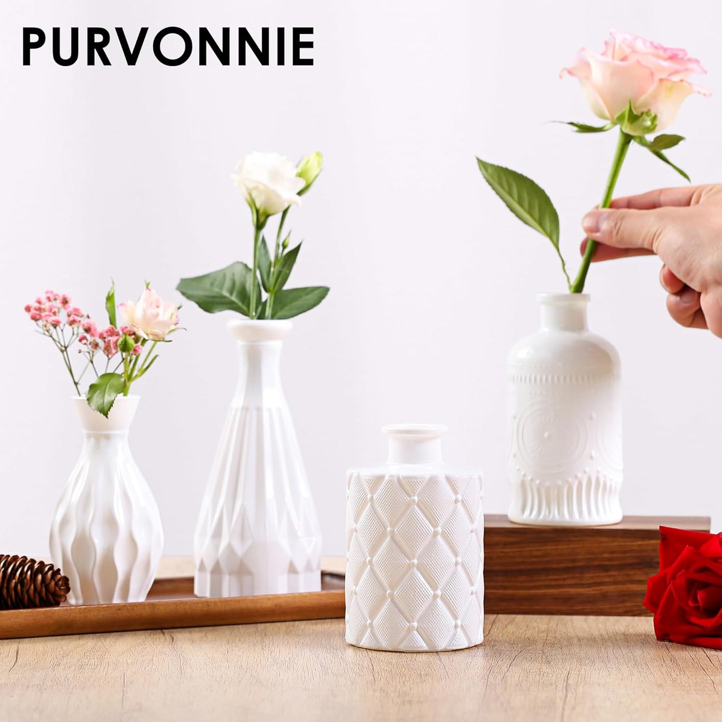 Vintage Small Glass Vases Set of 10,Mini Bud Vases for Flowers,Amber Glass Vases for Centerpieces,Wedding Decorations,Home Table Flower Decor (White)