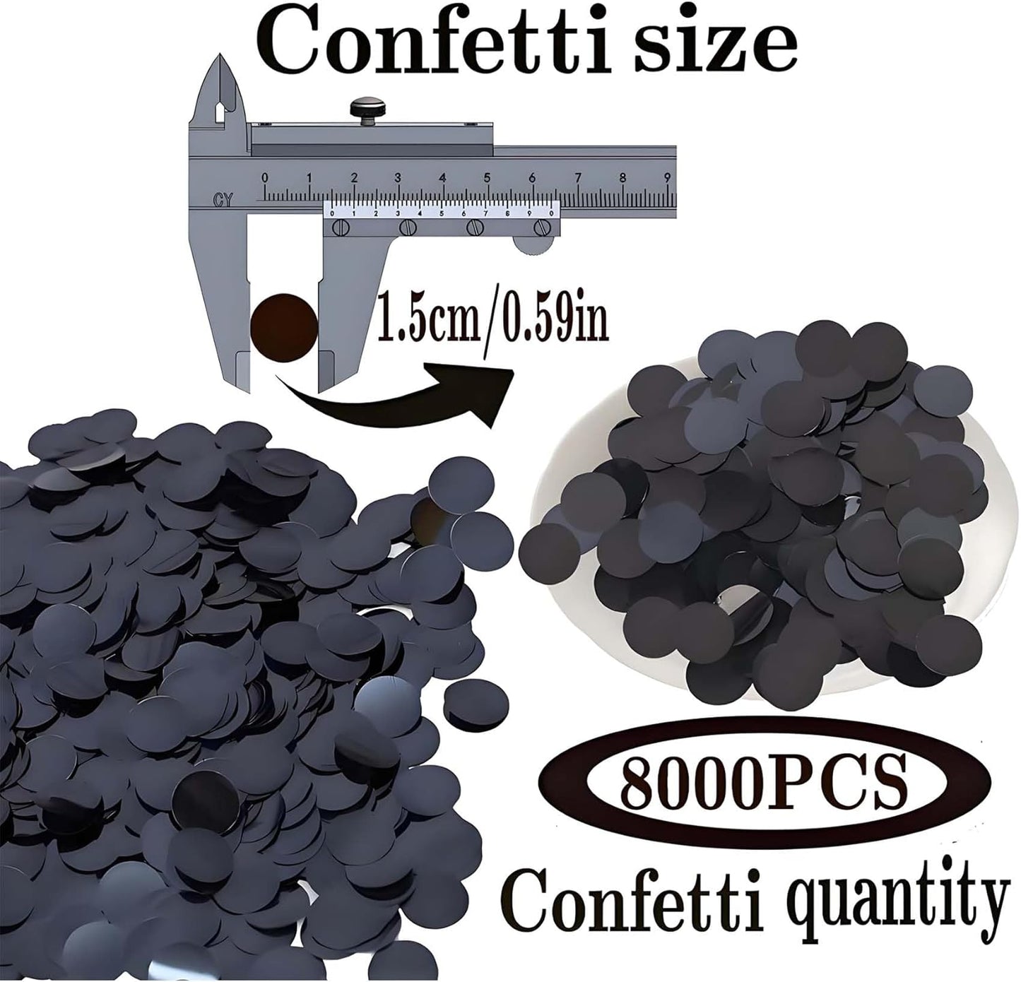 Black Round Foil Confetti Beautiful Metallic Table Confetti Glitter for Fill Balloons, Wedding,Birthday, Party,Festival Decoration(8000PCS)