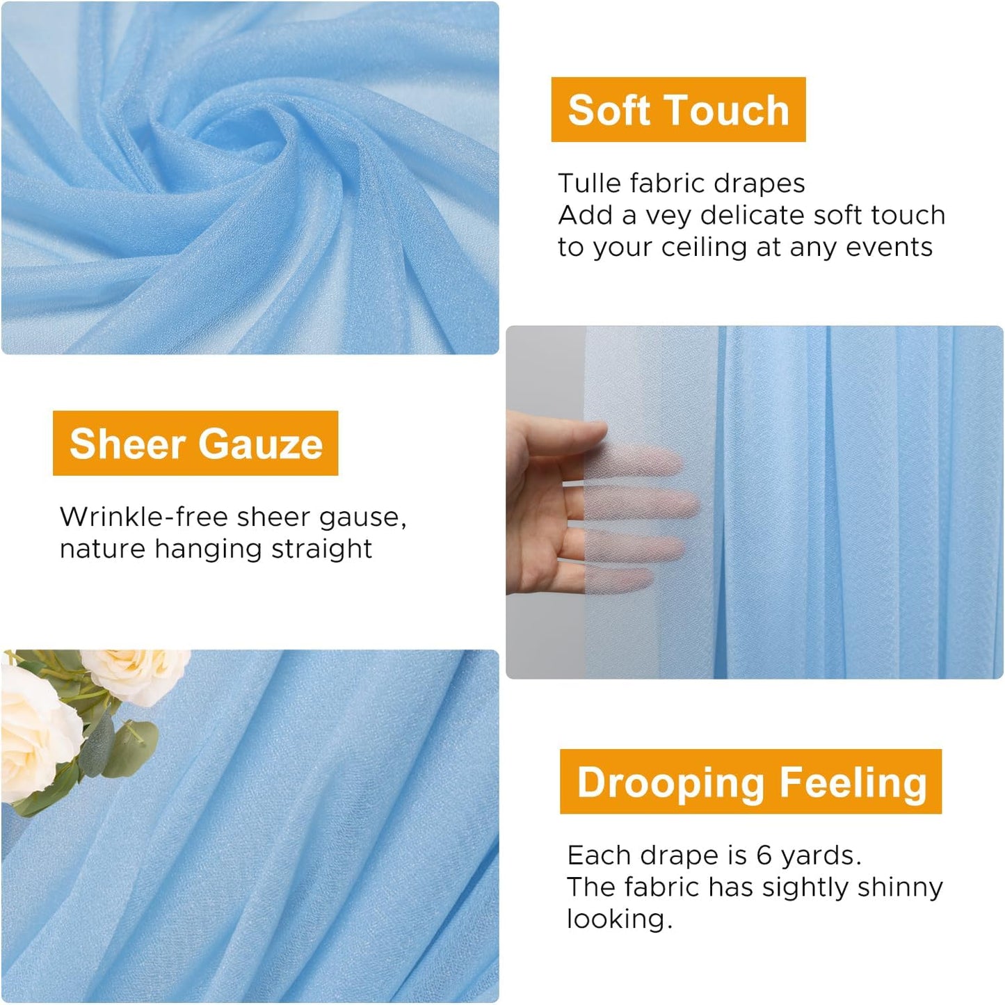 Wedding Arch Draping Fabric 4 Panels 28.7" x 20FT Dusty Blue Sheer Chiffon Backdrop Drapes for Wedding Ceremony Birthday Party Bridal Shower Outdoor Decoration