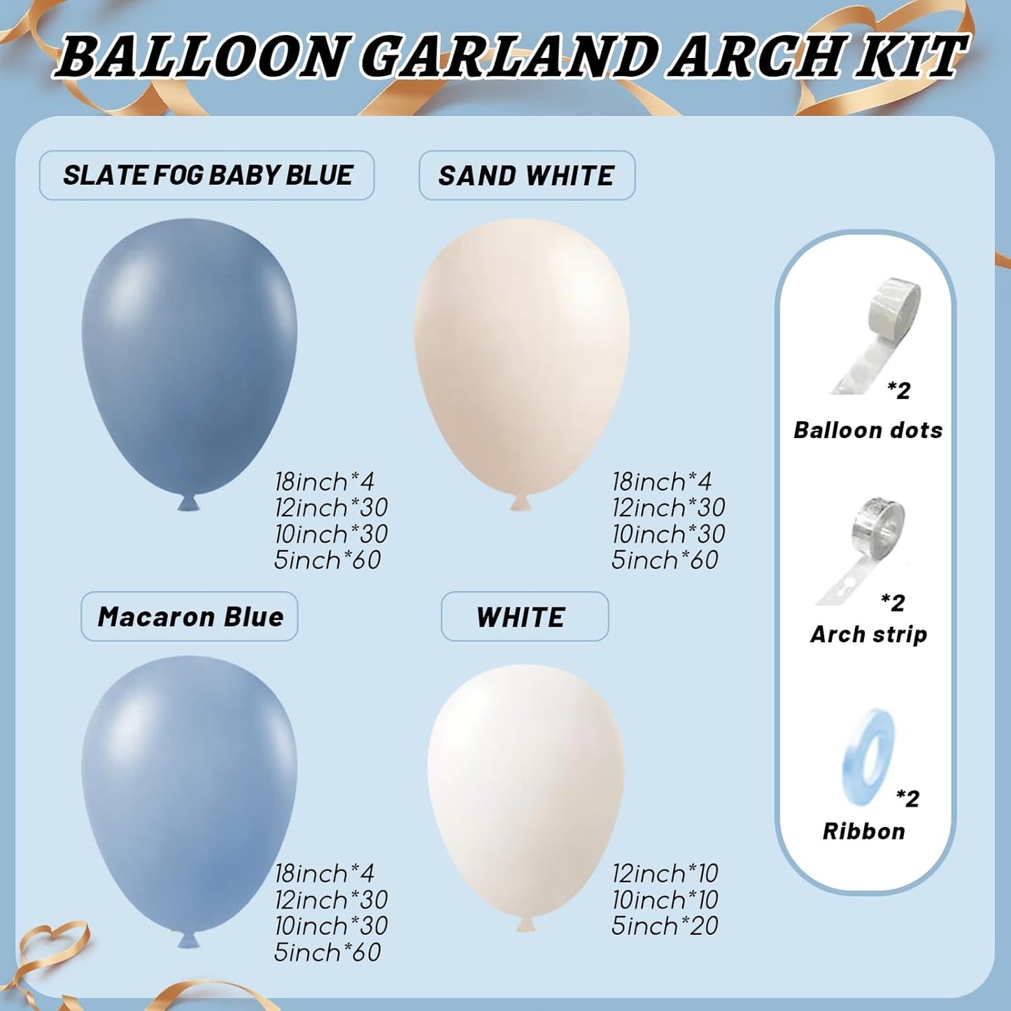 412Pcs Dusty Blue White Sand Balloon Arch Garland Kit,18 12 10 5 Inch Slate Fog Baby Blue Macaron Blue Sand White for Birthday Baby Shower Wedding Bridal Gender Reveal Decorations