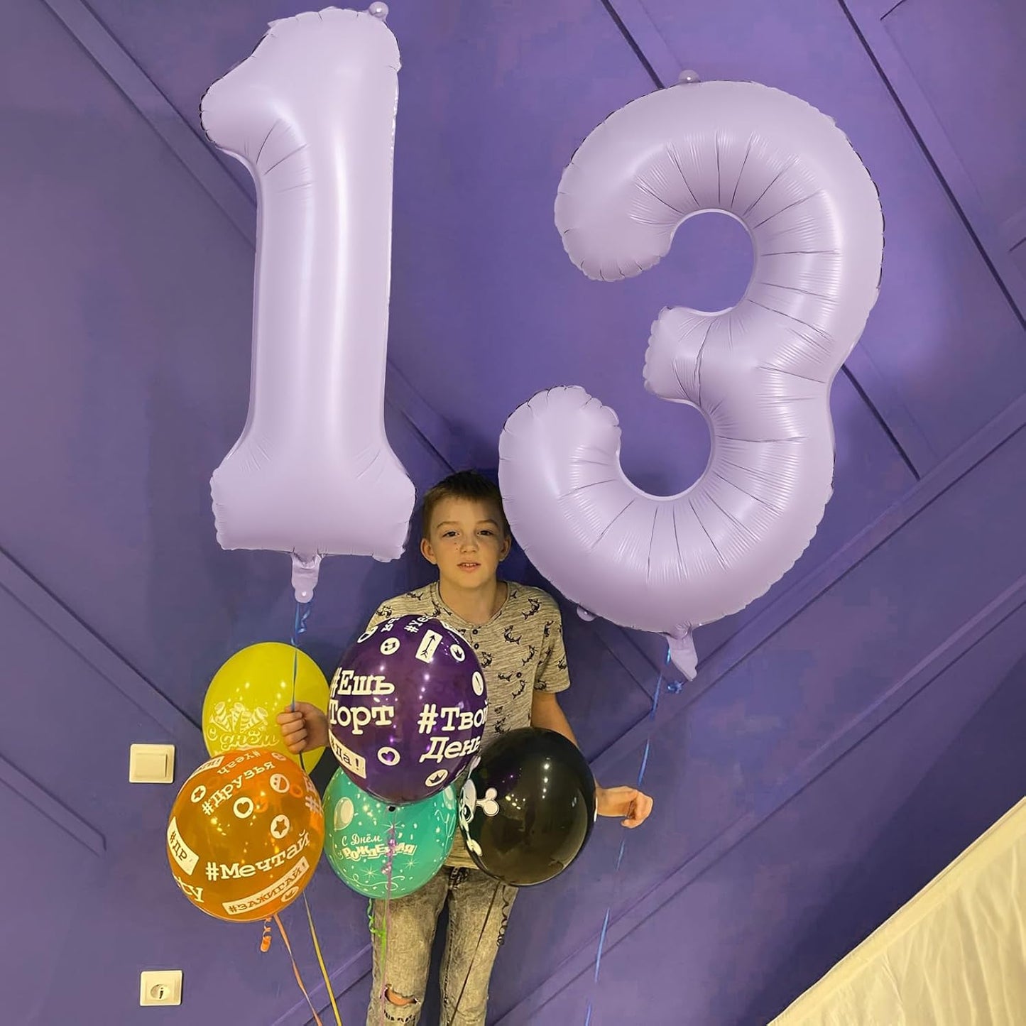 Dusty Pastel Purple Number 9 Balloons, 40 Inch Large Light Purple Foil Number Balloons Set 0-9 for Girls, Globos de Numero 9 Helium Balloon for 9th Age Birthday Anniversary Party Decorations Supplies