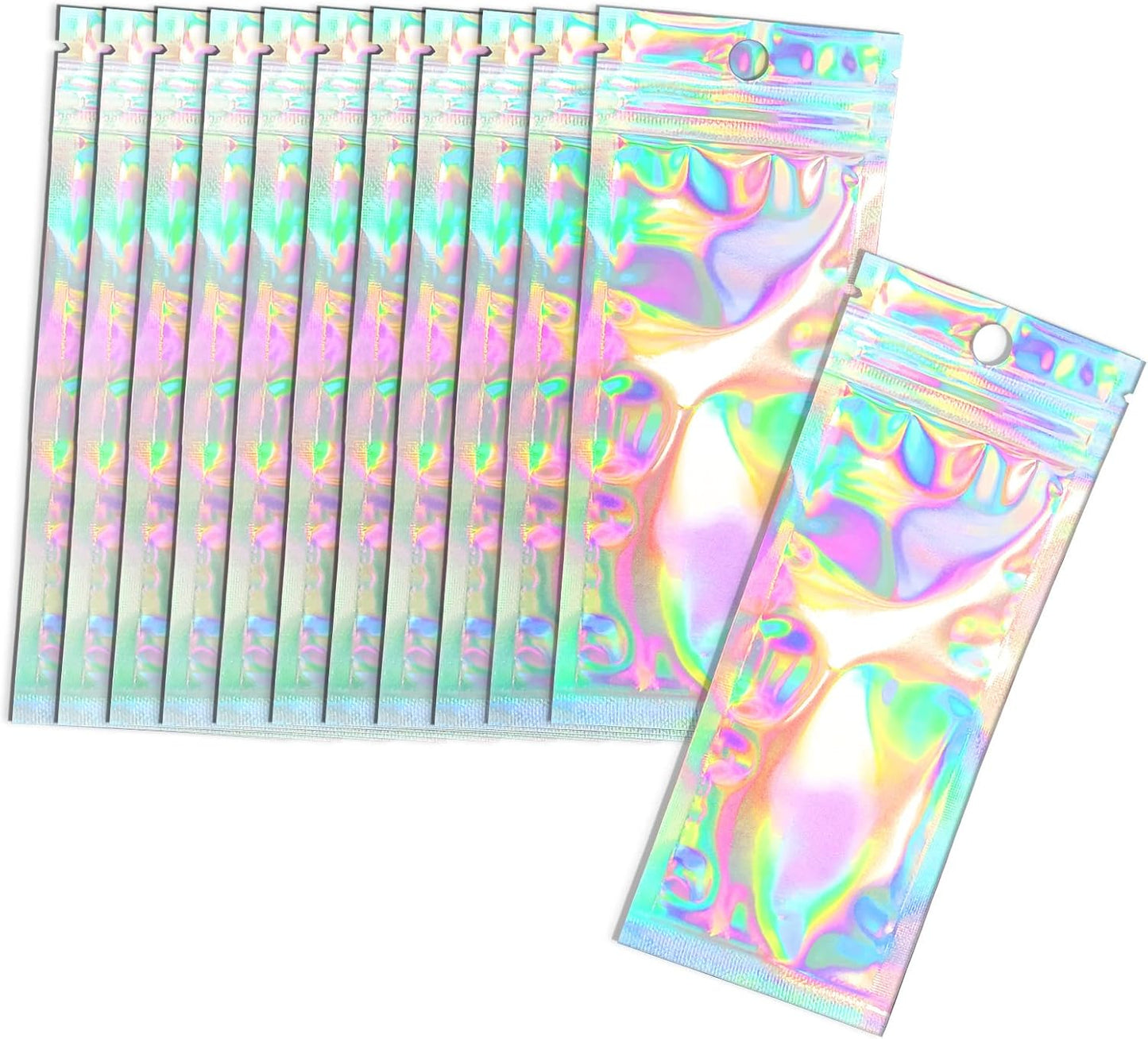 Smell Proof Bags & Resealable Foil Pouch Bag [100 PCS ] Great for Party Favor Food Storage (Holographic Color, 2.4x5.9")