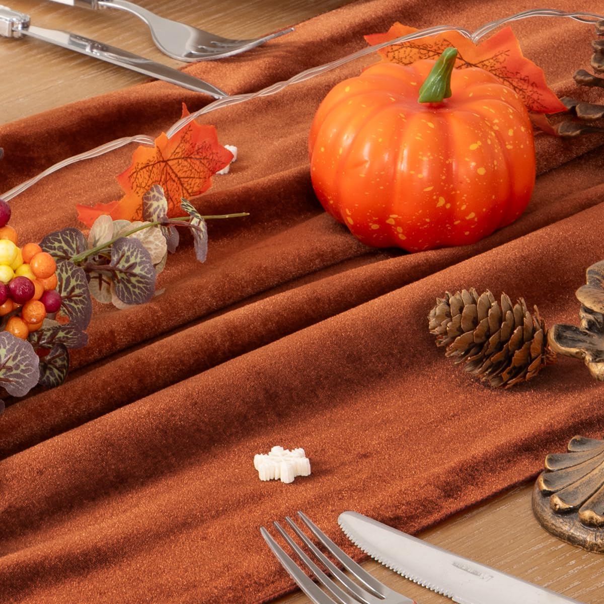 MLMC 2 Pack Terracotta Fall Thanksgiving Table Runner 10ft Luxury Burnt Orange Velvet Table Runner Fall Table Centerpiece 20x120 Inches for Wedding Bridal Shower Birthday Party Home Decor