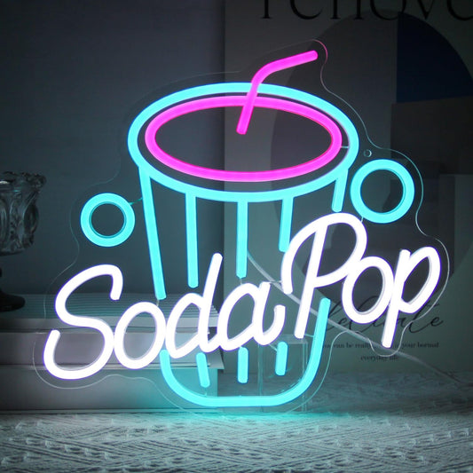 Soda Pop Neon Sign Drink Neon Lights Dimmable Beverage Cup LED Signs for Wall Business Sign Cocktail Neon Light Up Sign for Food Drink Restaurant Dessert Shop Bar Kitchen Decor
